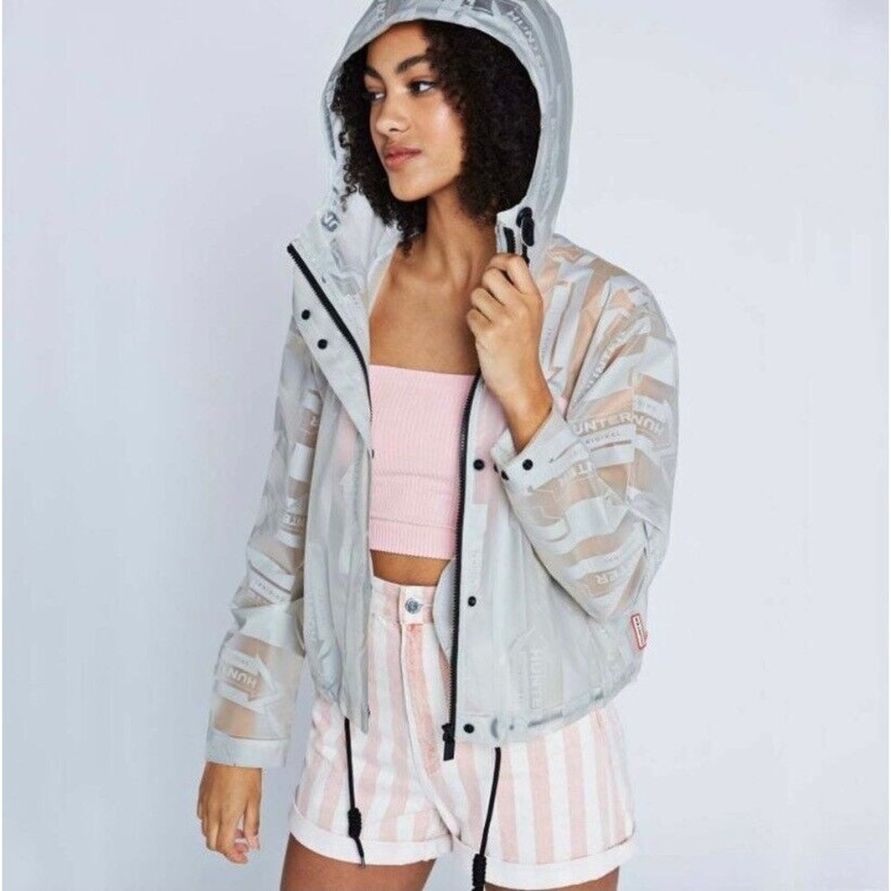 Hunter Boots Original Crop Vinyl Rain Coat Smock Jacket Clear Stripe NEW